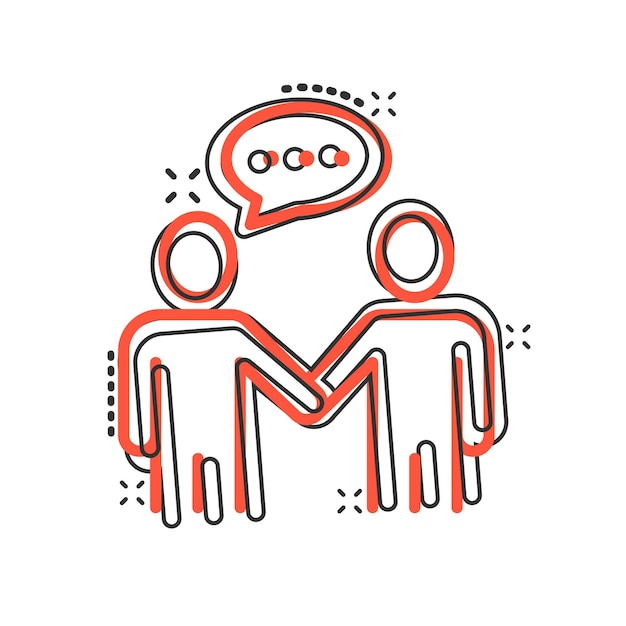 Icono de gesto de saludo en estilo cómico Gente apretando la mano ilustración vectorial de dibujos animados en fondo blanco aislado Concepto de negocio de efecto salpicadura de apretón de mano