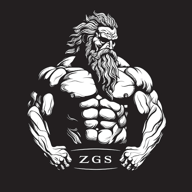 El icono del gimnasio de Thunder God Fitness con el vector de Thunder God Zeus esculpe el diseño del logotipo vectorial con el olímpico D