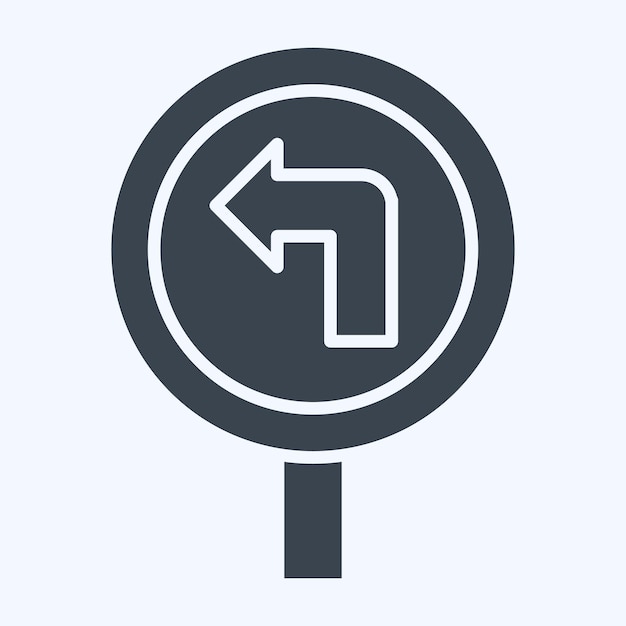 Icono Girar a la izquierda hacia adelante relacionado con el símbolo de la señal de tráfico estilo glifo diseño simple editable