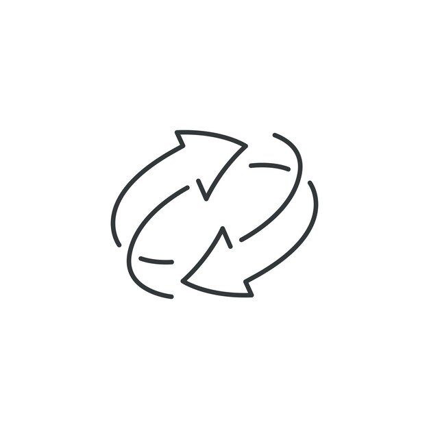 Icono de giro de dos flechas reciclar círculo redondo actualizar o reiniciar vector de icono de símbolo de línea delgada