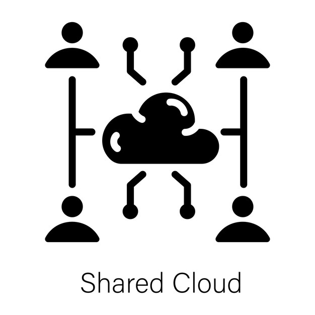 Icono de glifo práctico que representa una nube compartida