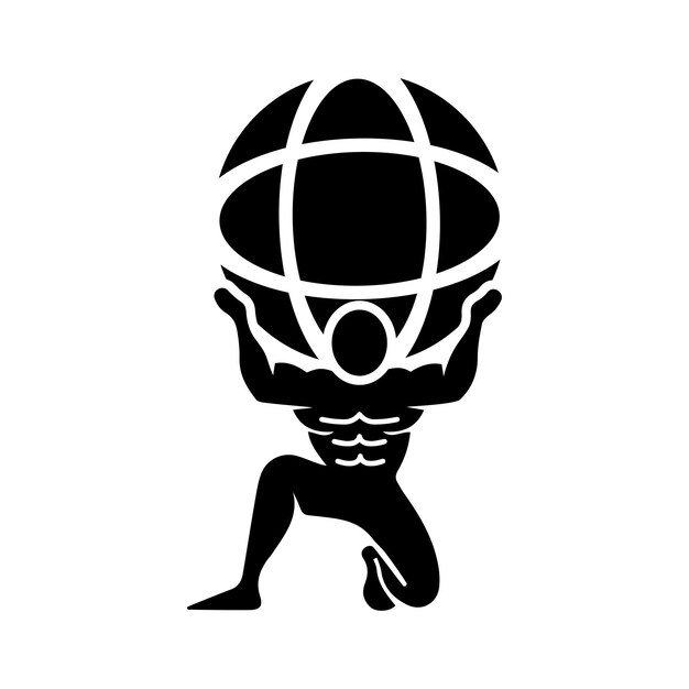Ícono de globo del atlas de la mitología Gráficos vectoriales negros