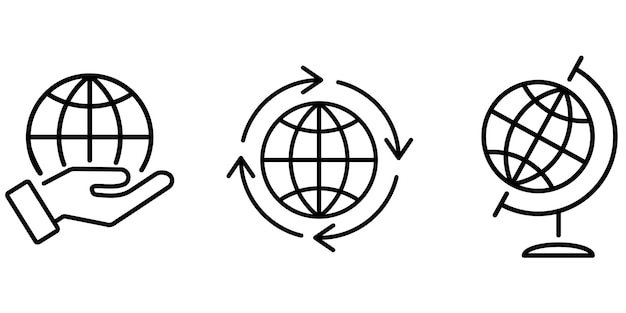 Icono de globo en la mano Signo de envío en todo el mundo Símbolo de contorno de globo escolar