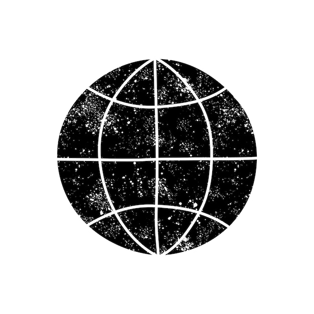 Ícono de globo negro dibujado a mano en aspecto grunge