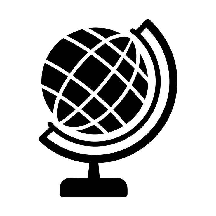 Icono de globo simple con líneas geométricas y soporte