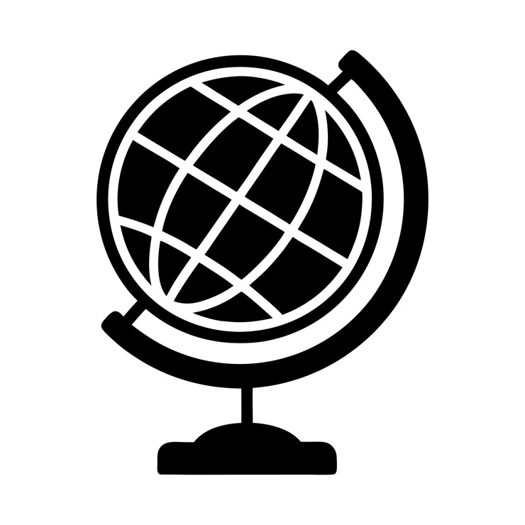Icono de globo simple con líneas geométricas y soporte