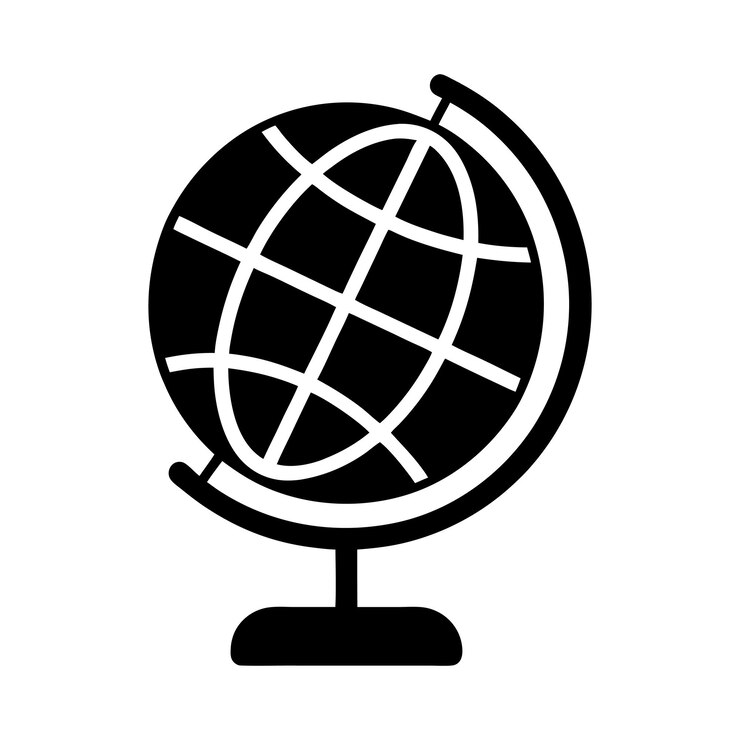 Icono de globo simple con líneas geométricas y soporte