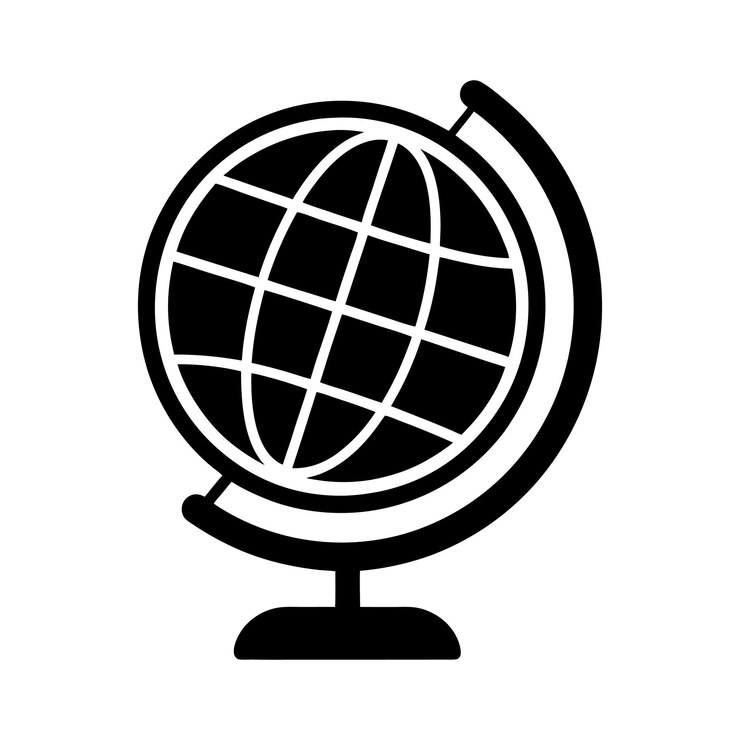 Icono de globo simple con líneas geométricas y soporte