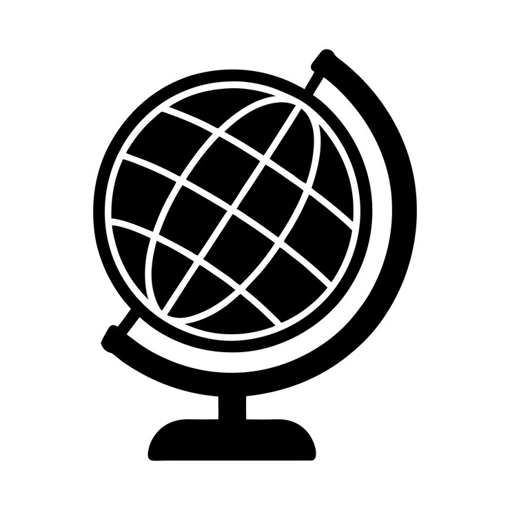 Icono de globo simple con líneas geométricas y soporte