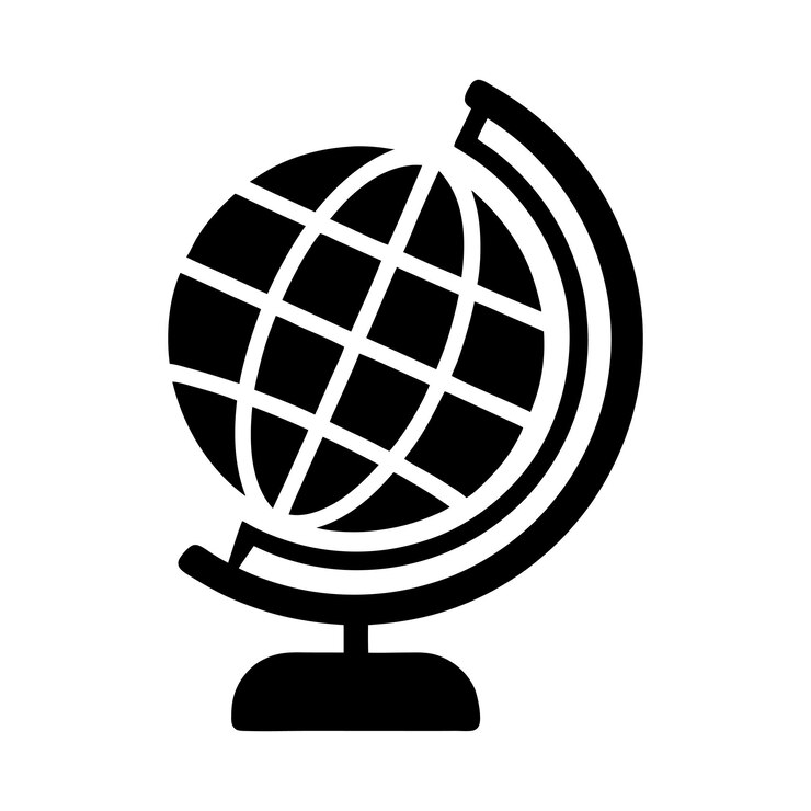 Icono de globo simple con líneas geométricas y soporte