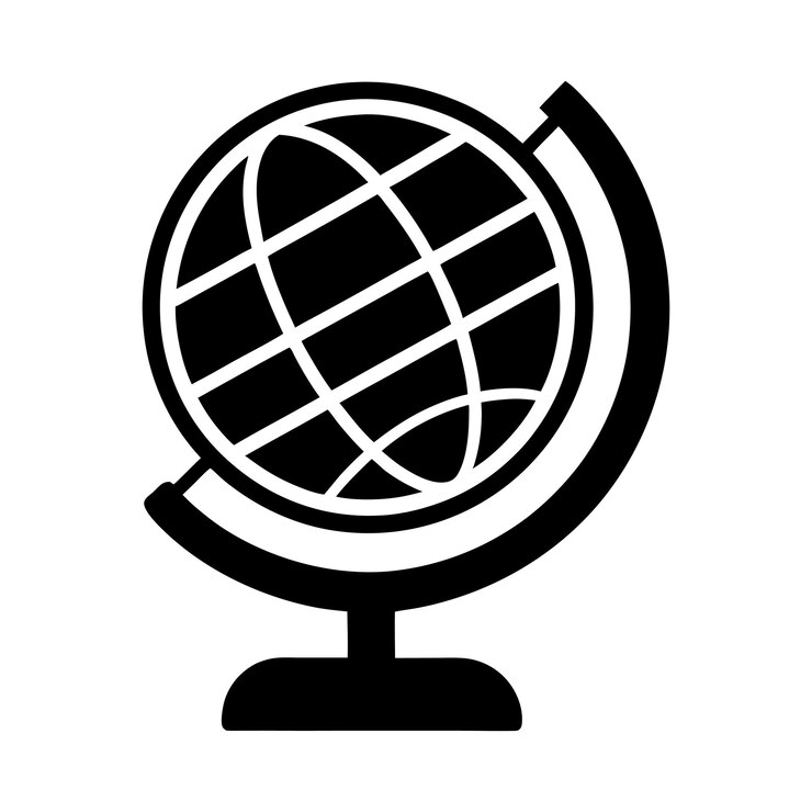 Icono de globo simple con líneas geométricas y soporte