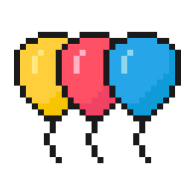 icono de globos de píxeles celebración 8 bits 80s 90s viejo estilo de juego de arcade icono para juego o aplicación móvil