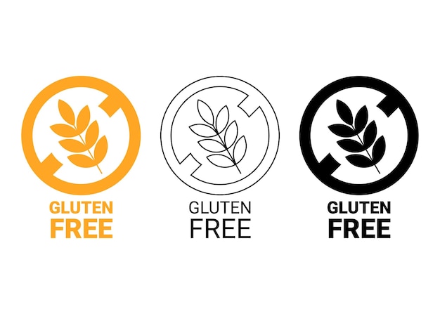 Icono sin gluten Aislado sin símbolo de grano Contorno amarillo e icono negro Vector