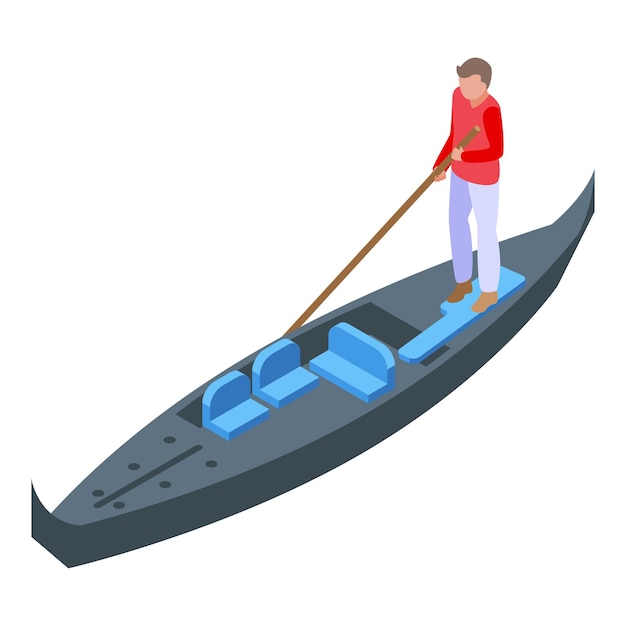 Icono de góndola negra vector isométrico gondolero de Venecia hombre del barco