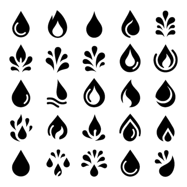 Icono de gota de agua Conjunto de siluetas de gota estilizadas negras en diseño plano Ilustración vectorial