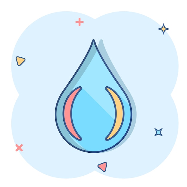 Icono de gota de agua en estilo cómico Gota de lluvia vector de dibujos animados ilustración pictograma Gota de agua blob concepto de negocio efecto de salpicadura