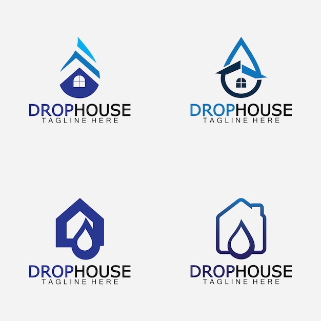 Icono de gota de agua y hogar de la casa para el diseño del logotipo del servicio doméstico de plomería