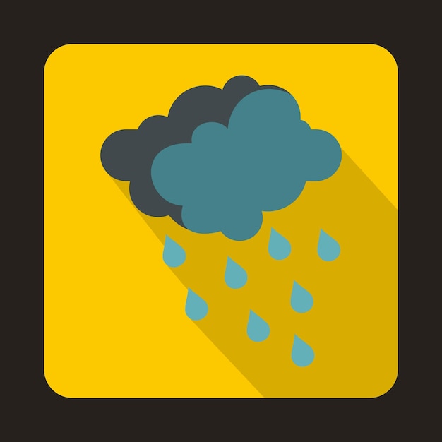 Vector icono de gotas de agua y nubes grises en estilo plano sobre un fondo amarillo