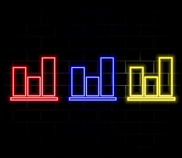 Icono de gráfico ascendente de neón Diagrama de crecimiento de neón brillante se registra gráfico de barras en colores vívidos Pronóstico financiero mejorar los resultados tendencia de crecimiento Icono brillante establecer símbolo de signo para UI Ilustración vectorial2