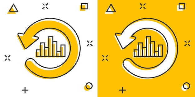 Icono de gráfico de barras creciente en estilo cómico Aumentar la ilustración de vector de dibujos animados de flecha sobre fondo blanco aislado Concepto de negocio de efecto de salpicadura de progreso infográfico