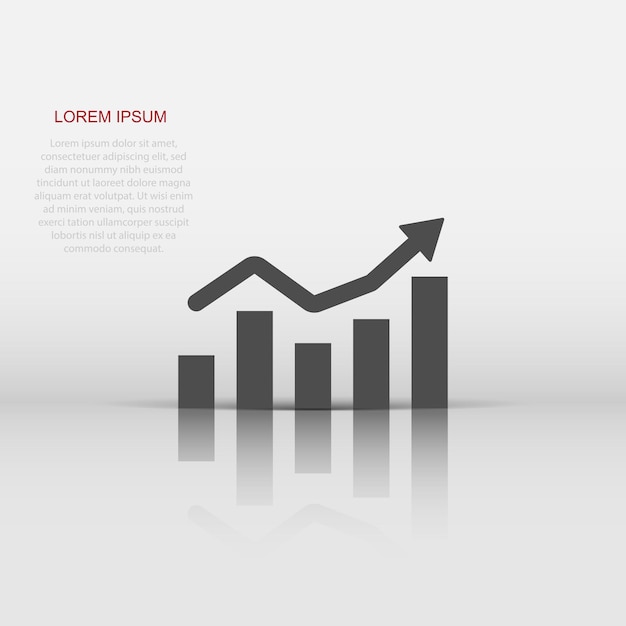 Icono de gráfico de barras en crecimiento en estilo plano Aumentar la ilustración de vector de flecha en fondo blanco aislado Concepto de negocio de progreso infográfico