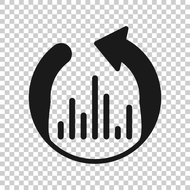 Icono de gráfico de barras en crecimiento en estilo plano Aumentar la ilustración de vector de flecha en fondo blanco aislado Concepto de negocio de progreso infográfico