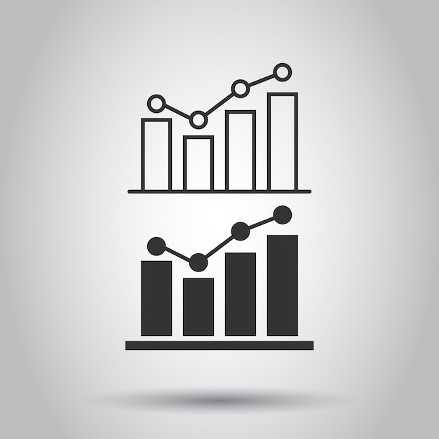 Icono de gráfico de barras en crecimiento en estilo plano Aumento de la ilustración vectorial de flecha en fondo blanco Concepto de negocio de progreso infográfico