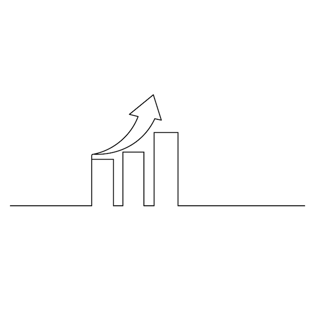 Icono de gráfico de barras de crecimiento de negocios dibujo continuo de una línea de ilustración vectorial de contorno
