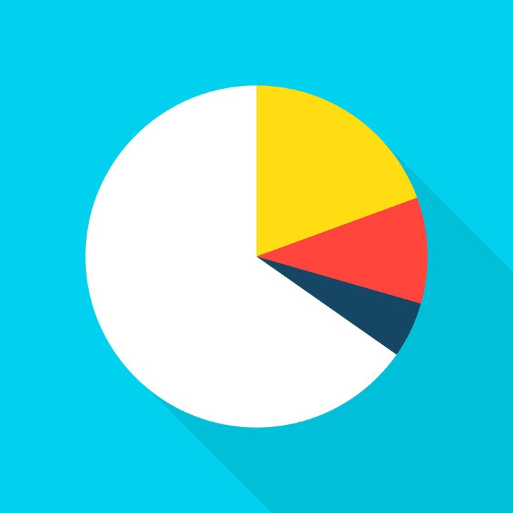 Vector icono de gráfico circular. elemento de estilo plano de ilustración vectorial con sombra larga. análisis de los datos.