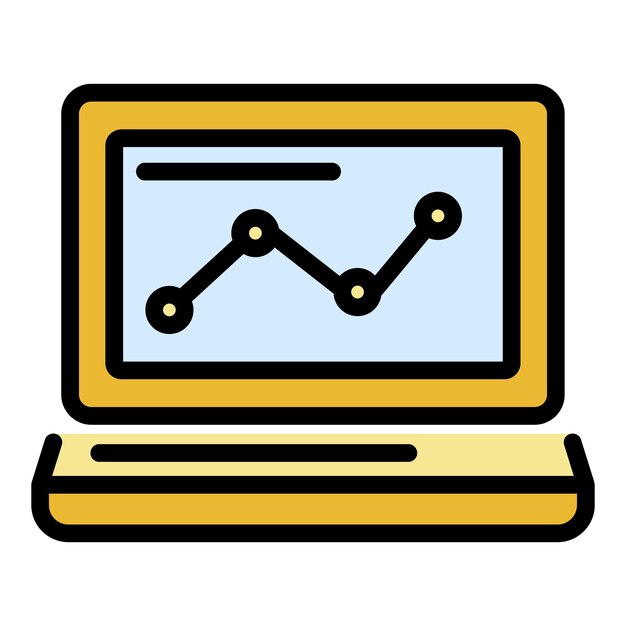 El icono del gráfico de la computadora portátil El contorno del ícono del gráfico vectorial de la laptop El color es plano y aislado