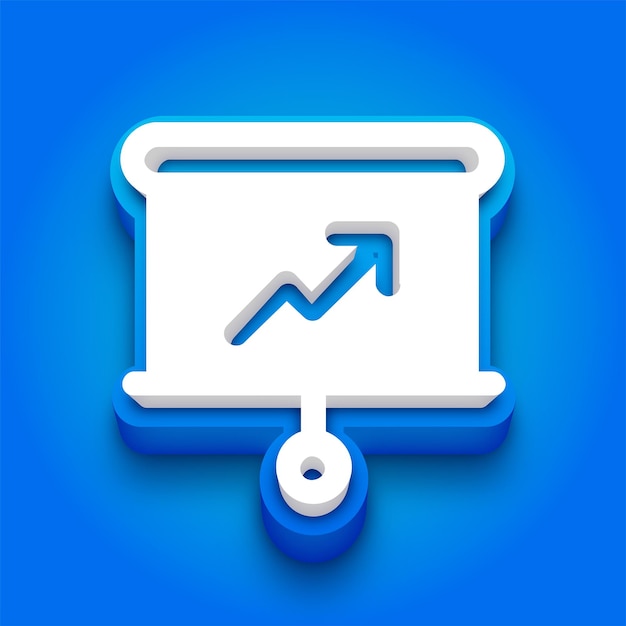Icono de gráfico de crecimiento 3D azul y blanco de moda con fondo azul vibrante