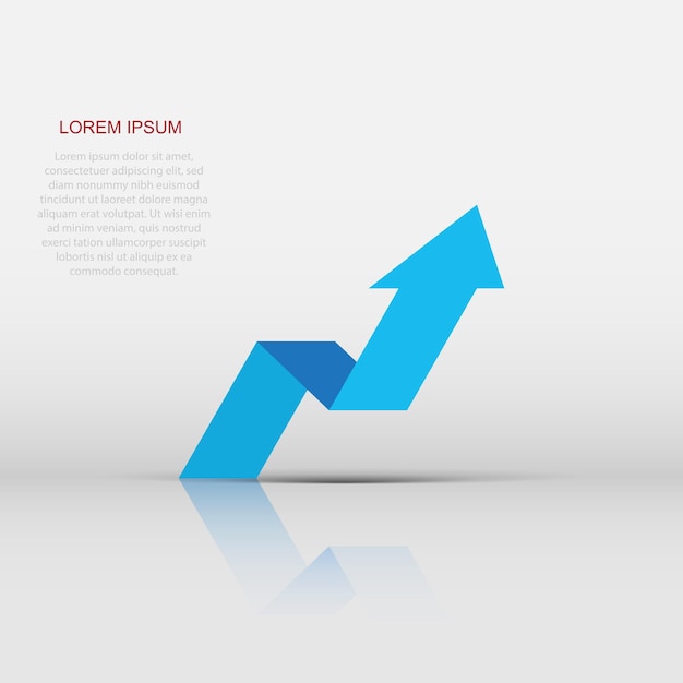 Icono de gráfico de crecimiento de flecha vectorial en estilo plano Pictograma de ilustración de signo de crecimiento de flecha de progreso Concepto de negocio de cursor