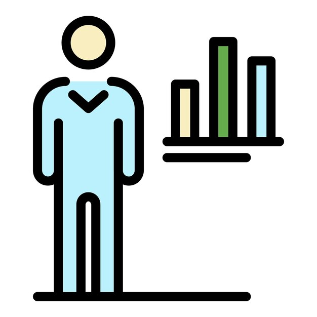 Icono de gráfico de destino de hombre Contorno de icono de vector de gráfico de destino de hombre color plano aislado
