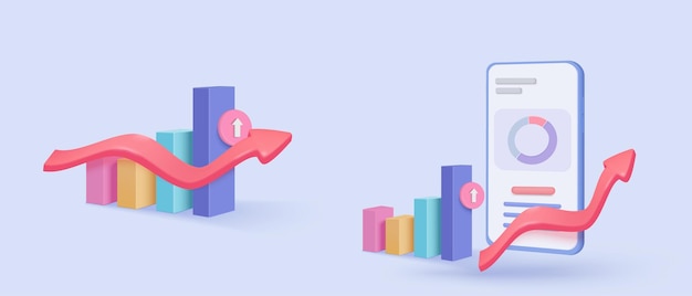 Ícono de gráfico estadístico 3D para diagrama de inversión informe concepto de solución creativa en fondo pastel meta para finanzas bancarias de negocios análisis 3D de gráfico de inversión ícono vectorial ilustración de renderización