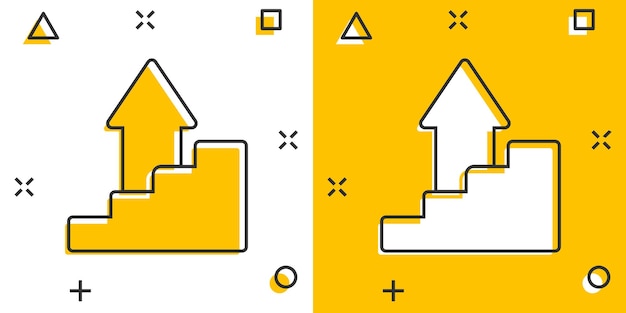 Icono de gráfico de gráfico en estilo cómico Ilustración de vector de dibujos animados de crecimiento de flecha sobre fondo blanco aislado Concepto de negocio de efecto de salpicadura de análisis