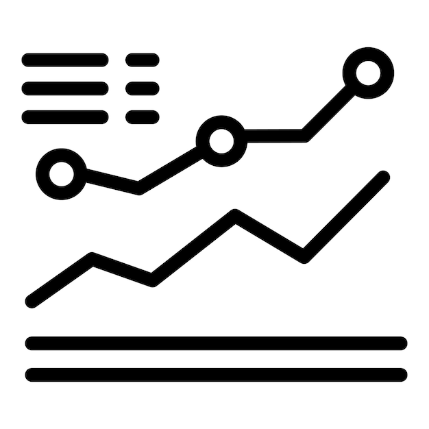 Un icono de gráfico de línea en blanco y negro que simboliza las estadísticas de crecimiento o rendimiento del negocio