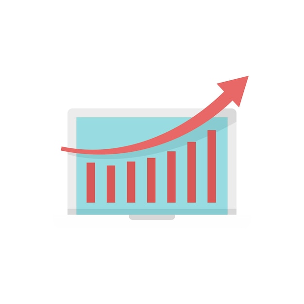 Icono de gráfico de marketing de portátil Ilustración plana del icono de vector de gráfico de marketing de portátil aislado sobre fondo blanco