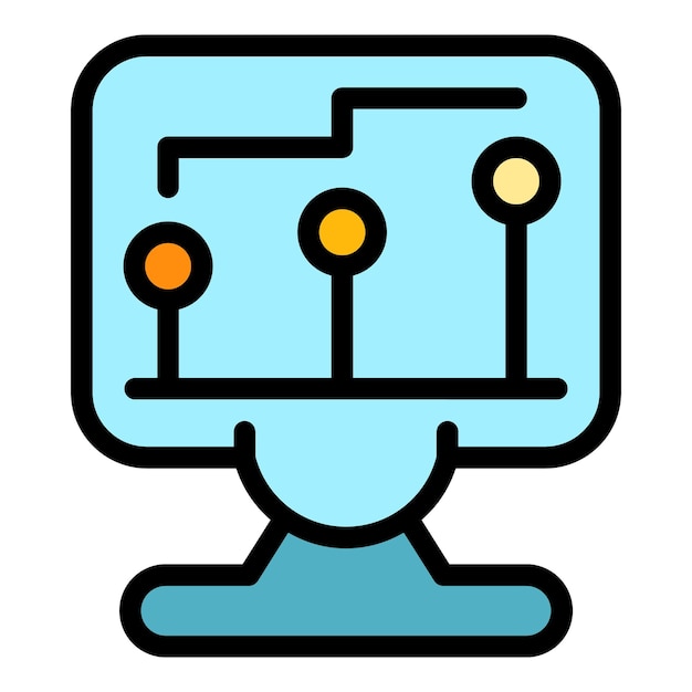 Icono del gráfico de mercado del monitor Contorno del gráfico del mercado del monitor Icono vectorial del color plano aislado