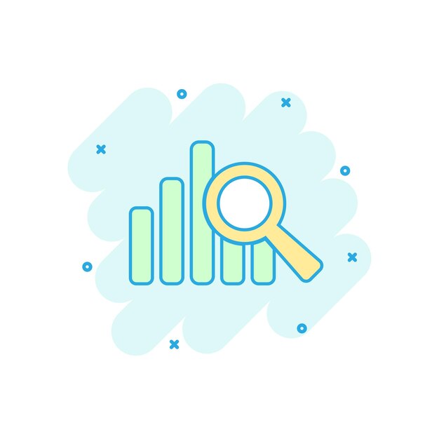 Icono de gráfico de negocios coloreado de dibujos animados en estilo cómico Ilustración de gráfico Pictograma Diagrama signo salpicamiento concepto de negocio