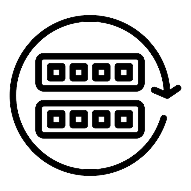 Icono gráfico en negrita de transferencia de datos con una flecha hacia abajo en un movimiento circular