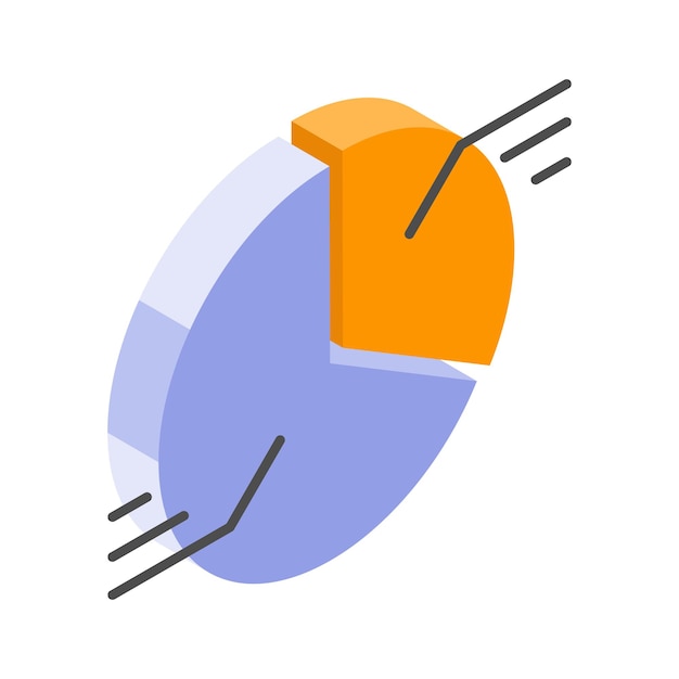 Icono de gráfico de pie isométrico que resalta segmentos de datos específicos para un análisis detallado