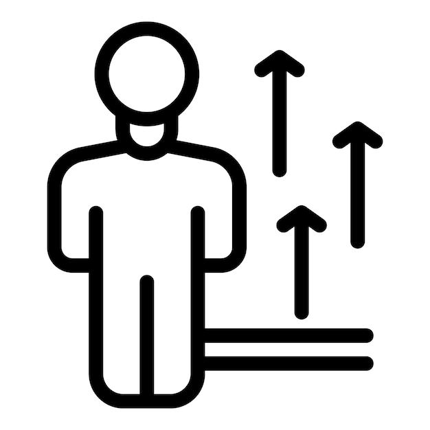 Icono gráfico que simboliza el avance profesional con una persona y flechas hacia arriba