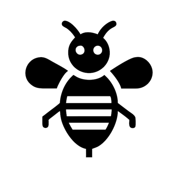 Icono gráfico sencillo de abeja en blanco y negro