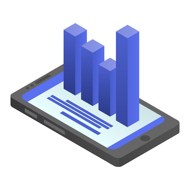 Icono de gráfico de teléfono inteligente Isométrico del icono de vector de gráfico de teléfono inteligente para diseño web aislado sobre fondo blanco