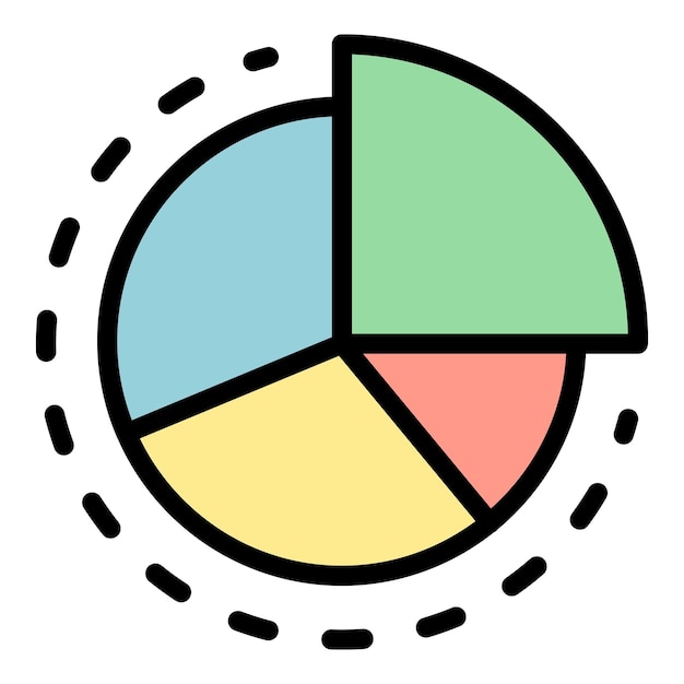Icono del gráfico de la torta Contorno del gráfico del torta Icono del vector El color es plano y aislado