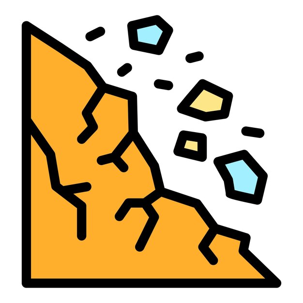 El icono de gran caída de roca es el contorno del icono vectorial de gran caída de roca. El color es plano y aislado.