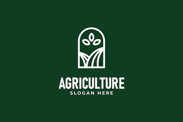 Icono de granja de agricultura con diseño de logotipo de arte de línea