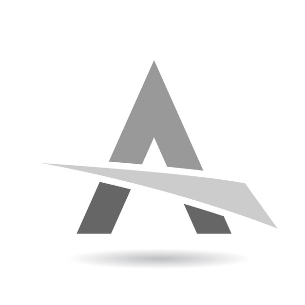 Icono gris abstracto de la letra A con un triángulo de corte