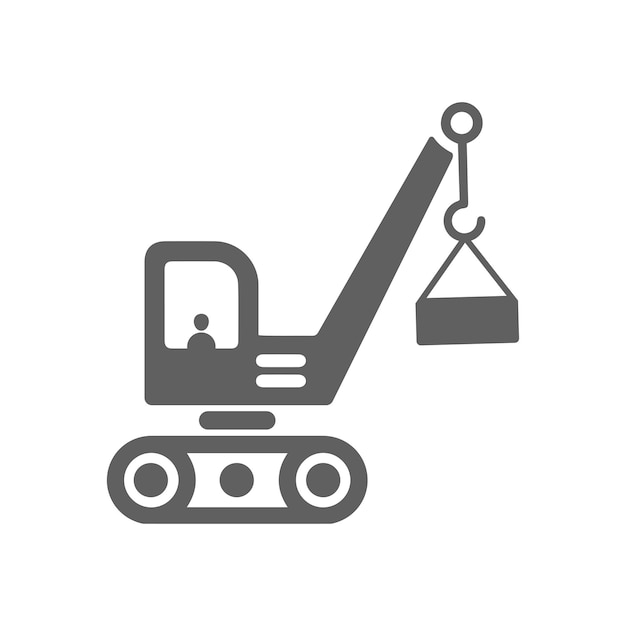 Vector el icono de la grúa de la excavadora de elevación es de color gris