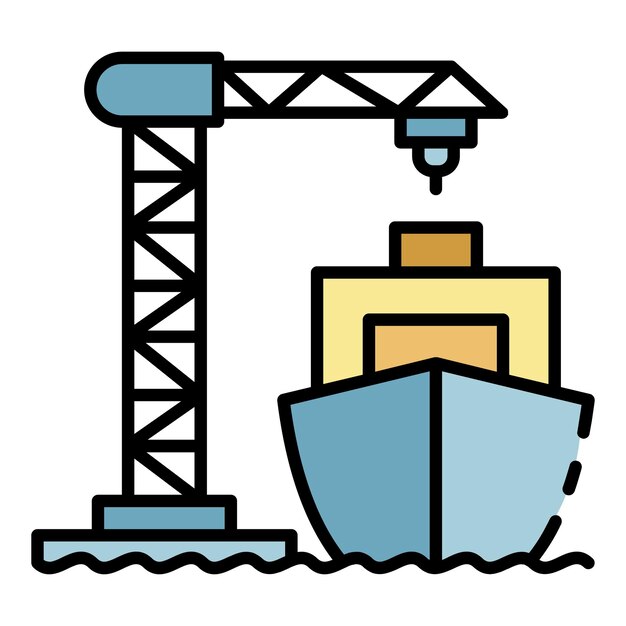 Icono de grúa de puerto de carga de barco Contorno icono de vector de grúa de puerto de carga de barco color plano aislado